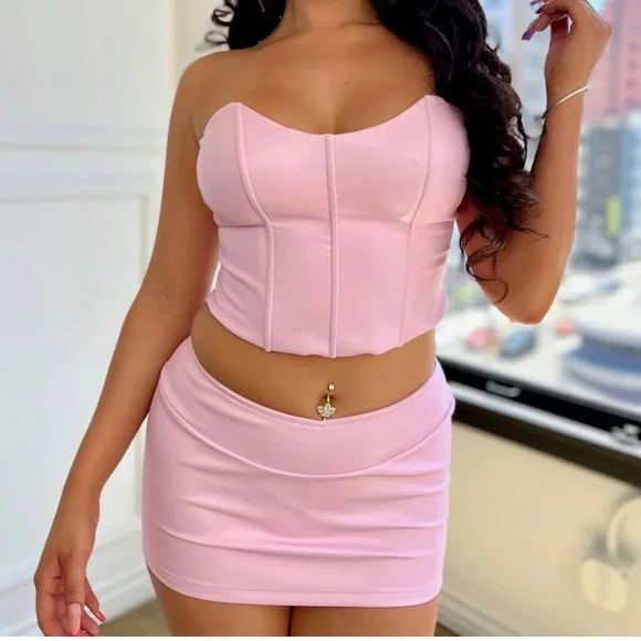 Skirts Faux Leather Two Piece Matching Skirt Set Poshmark